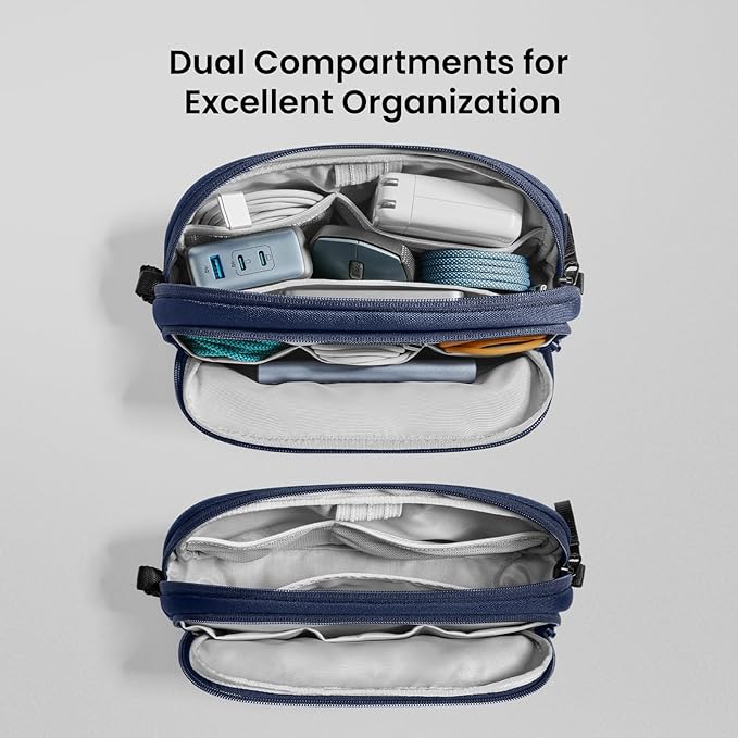 tomtoc Electronic Organizer Travel Case, Water Resistant Dual Compartment Tech Pouch Cable Organization Storage Bag for Charger, Cord, Phone, Hard Drive, Power Bank, Accessories Travel Essentials | Water Resistant Cable Pouch Storage Bag for Charger, C... - Image 2