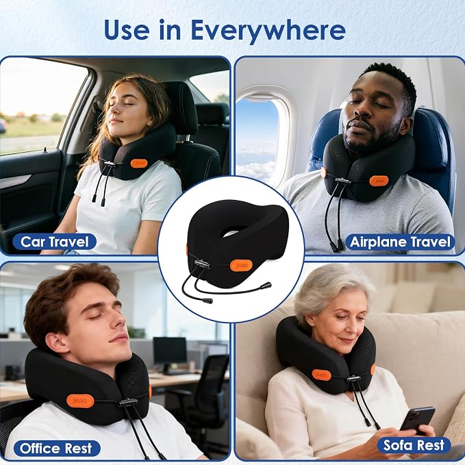 Travel Pillow Memory Foam Neck Pillow for Airplanes with Adjustable Neck Support, Includes Eye Mask, Earplugs & Storage Bag - Perfect for Flights, Road Trips, and Trains - Image 7