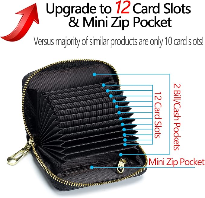 imeetu RFID Credit Card Holder, Small Card Wallet Women, Leather Card Case | Genuine Leather Women's Card & id Cases, Change Coin Purse with Zipper Keychain id Window, 20 Colors & 3 Styles, Daily, Gifts - Image 4