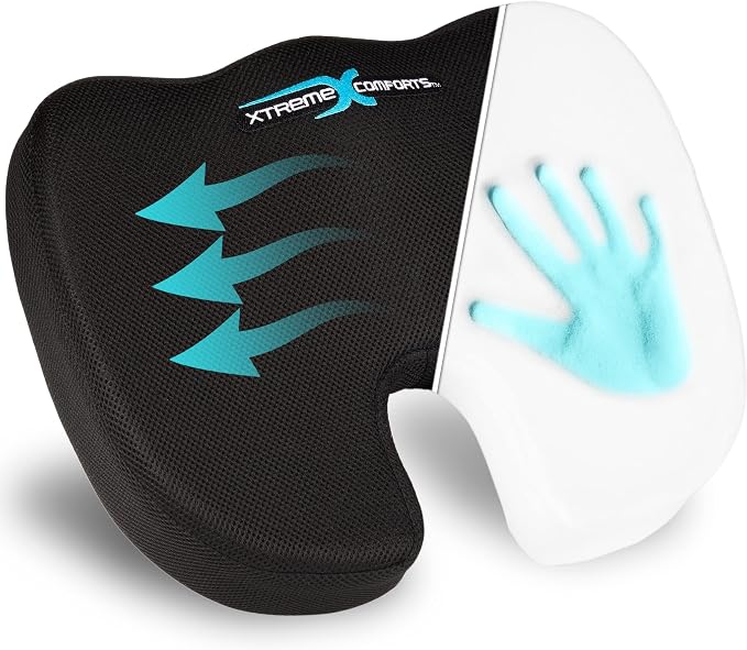 Xtreme Comforts Seat Cushion, Tailbone Relaxer - Coccyx Cushion for Tailbone Pain Desk, Wheelchair & Car Use - Back Support Pillow for Chair by XtremeComforts