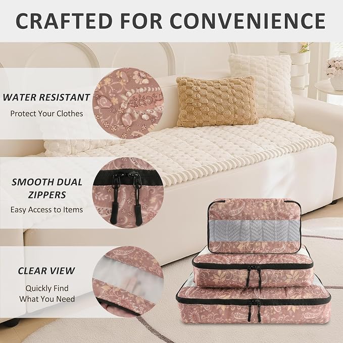 U+U 5 Set Packing Cubes, Travel Organizers with Shoe Bag (Paisley Pattern) | Ultralight Design & Easy Travel Organization - Image 2