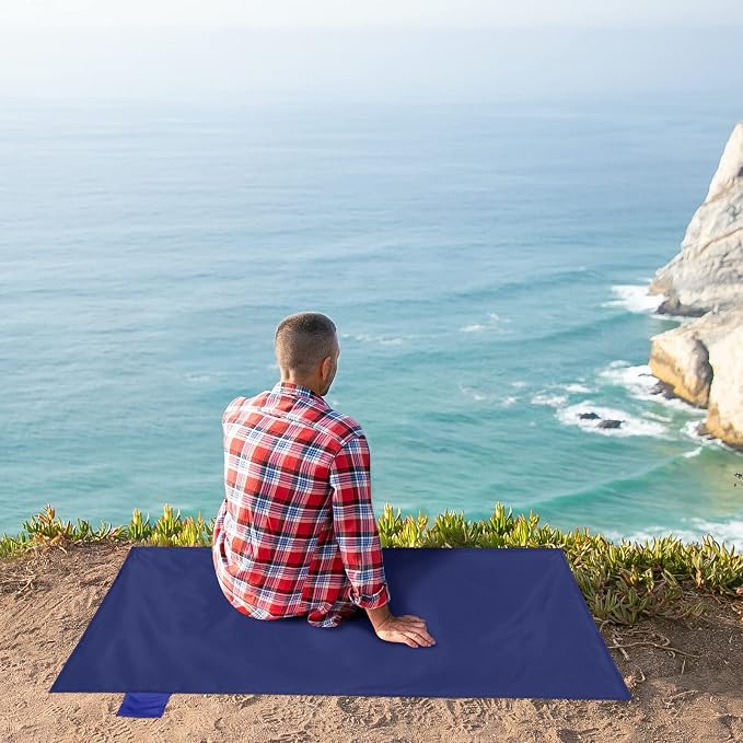 Odoland Sandproof Beach Blanket, Waterproof Portable Mat with Carry Pouch | 43.3“x27.5” Quick Drying & Foldable Lightweight Sand Free Beach Mat Tarp for Hiking, Camping, Travel, Blue - Image 7