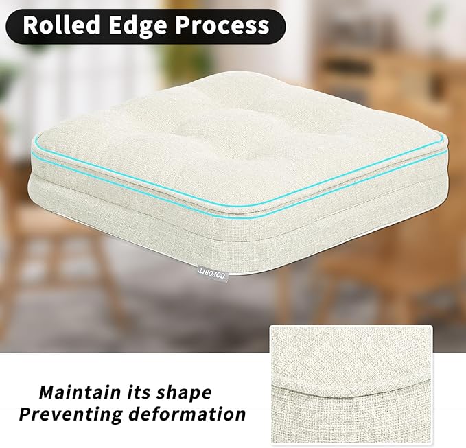 GOFORIT Memory Foam Cushion，Square Seat Cushions for Dining Chairs,Non-Slip Chair Pads with Removable Cover, 16'' x 16'', 2 Pack,Off White - Image 5