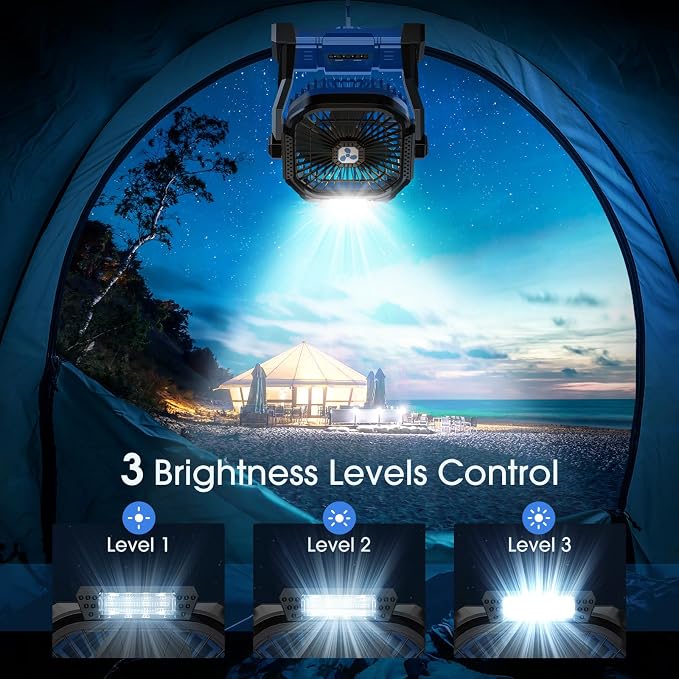 Portable Fan Rechargeable 20000mAh Cordless Battery Powered Camping Fan | with LED Lantern, Small Table Fan, USB Battery Operated Fans for Travel Bedroom Home Camping Tent Office Beach Desk Blue - Image 4