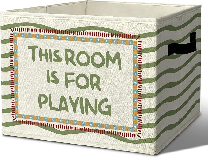 Playroom Encouraging Funny Storage Bins Box with Handles Organizer Basket | playful uplifting foldable basket for organizing, olive green collapsible toys clothes for nursery toddler bedroom, 10x14 in by Unknown