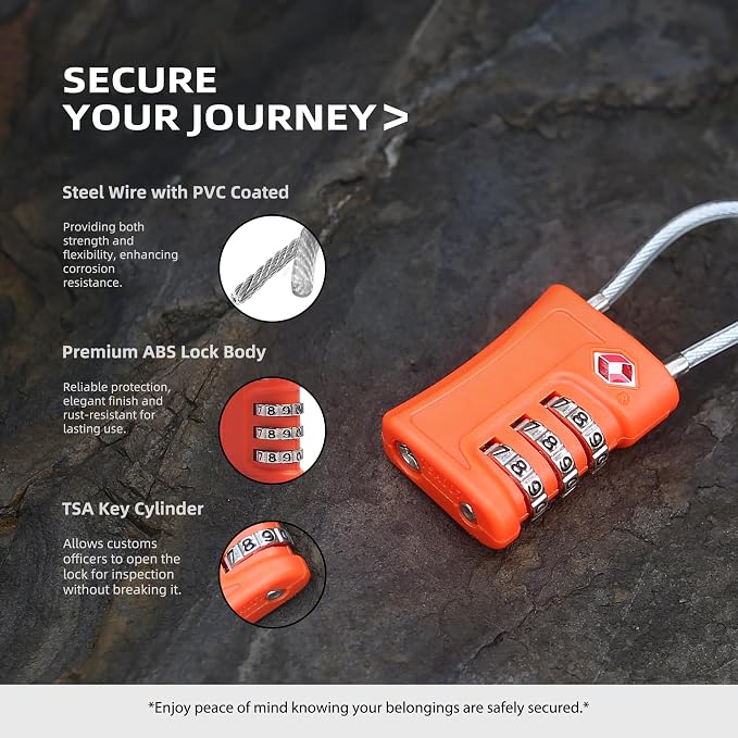 Luggage Locks TSA Approved 2 Pack, Small Padlock Combination, TSA Locks for Luggage, Travel Combo Padlock with Code, for Suitcase, Backpack Zipper, Locker, Gun Case (Black+Orange) - Image 4