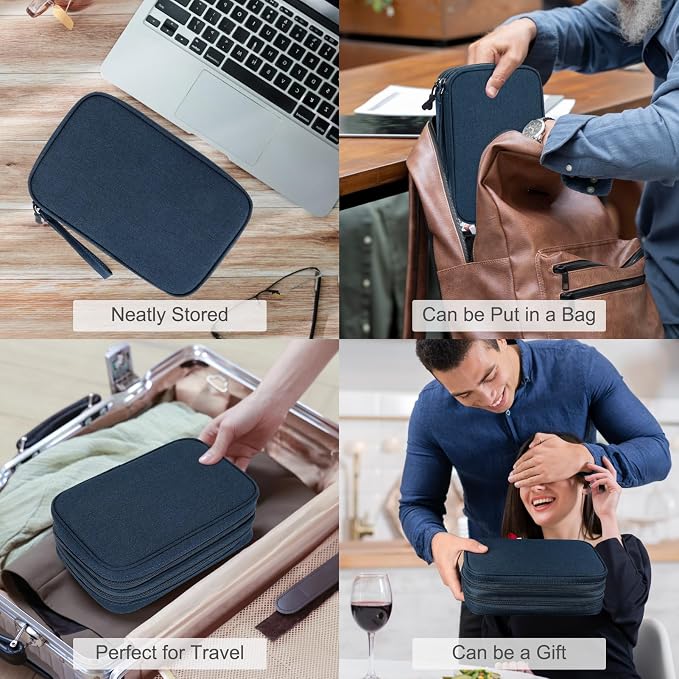 FYY Electronic Organizer, Travel Tech Pouch Bag, Large, Navy | Wrist Strap, Waterproof, Double Layers Portable Electronics Travel Carrying Case for Cord, Charger, Daily Business Trips Use - Image 7