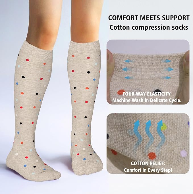 LEVSOX Cotton Compression Socks for Women&Men 20-30mmHg Knee High Cute Support Sock for Nurses Pregnancy Travel - Image 3