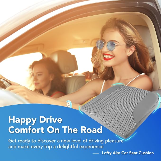 Lofty Aim Car Seat Cushion, Car Seat Pillow, Automotive Cushion | Memory Foam Car Seat Cushion for Long Driving, Butt Pillow for Pain Relief, Driver Seat Cushion for Car, Office, Dark Gray - Image 2
