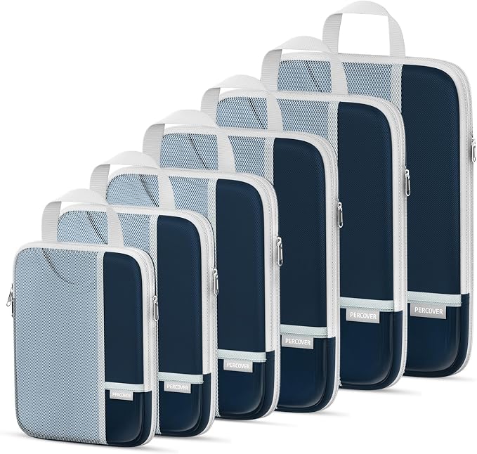 Percover Compression Packing Cubes for Travel, 6-Piece Structured Compression Organizer Set for Organized Packing & Carry-On Luggage, Navy Blue by Unknown