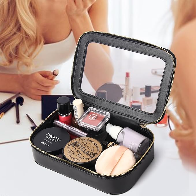 Pinkmik Clear Makeup Bag Transparent Travel Case for Cosmetics and Toiletries Women's Clear Car Bag with Zipper (Black, Small) - Image 3