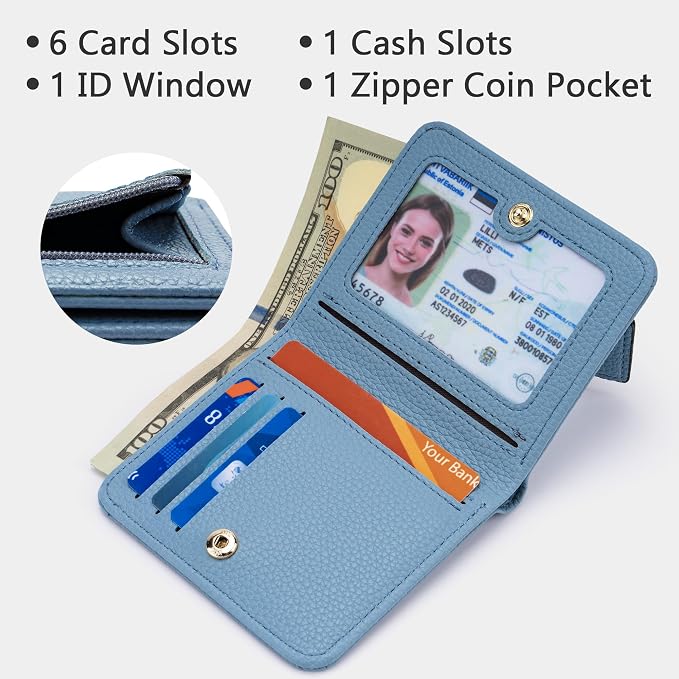 Gostwo Small Wallet for Women, Slim Bifold Credit Card Holder, Compact RFID Blocking Cash Wallet, Billfolds Thin Leather Zipper Pocket, Mini Wallet Gift for Ladies Teen Girls Travel with ID Window - Image 3