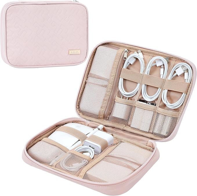 NISHEL Travel Cord Organizer, Electronic Cable Accessories Storage Bag | Bag for chargers, cables, phones, hard drives, USB devices and SD cards, ideal for travel and daily use,Pink by NISHEL