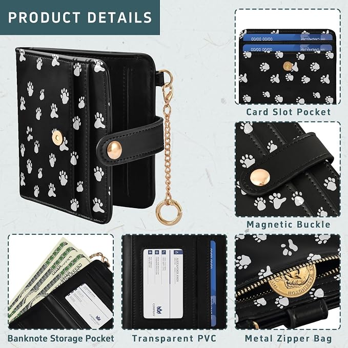 White Paw Print Women's Wallets RFID Blocking,Credit Card Holder Bifold Wallet,Slim Card Cases,PU Leather Travel Wallet for men Girls - Image 5
