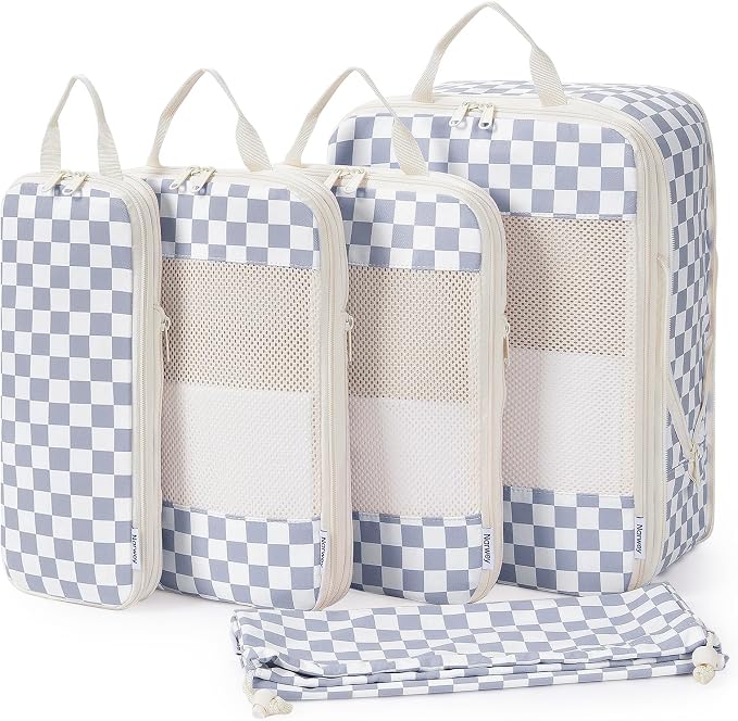 Narwey 6 Set Compression Packing Cubes for Travel Women Men, Travel Cubes for Carry On Suitcase, Durable Compression Luggage Organizer Bags by Narwey