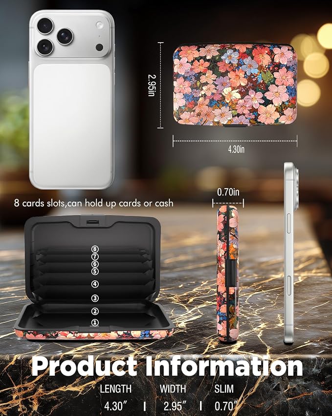 Maicican RFID Blocking Aluminum Credit Card Holder | Slim Metal Wallet for Women & Men, Business Card Case for Travel, Fits Front Pocket, Card holder wallet - Colorful flowers - Image 6