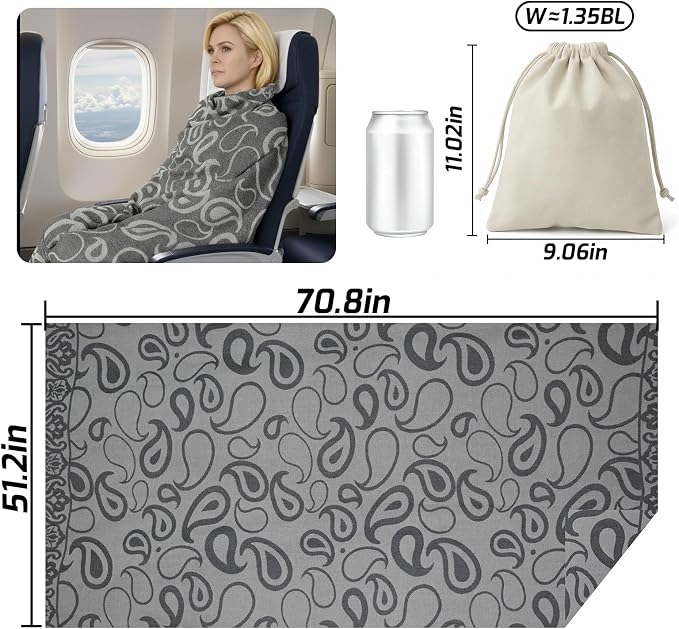 Travel Blanket Airplane - Ultra Soft & Lightweight Knit Design Compact Airplane Blanket,53x72 Inch,Stylish Travel Shawl Wraps for Flights,Office,Home Use,Travel Essentials & Gifts - Image 2