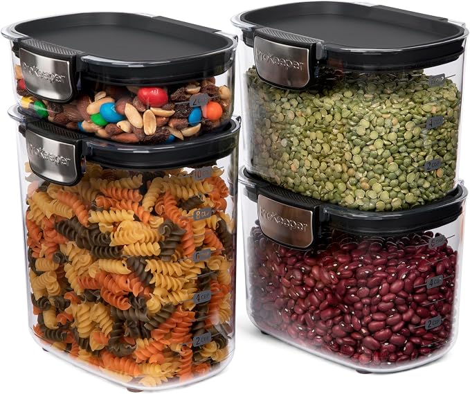 ProKeeper+ Airtight Food Storage Container Set – Clear Plastic Flour and Sugar Canister Set with Magnetic Accessories for Kitchen Organization (Black, 13-Piece) - Image 3