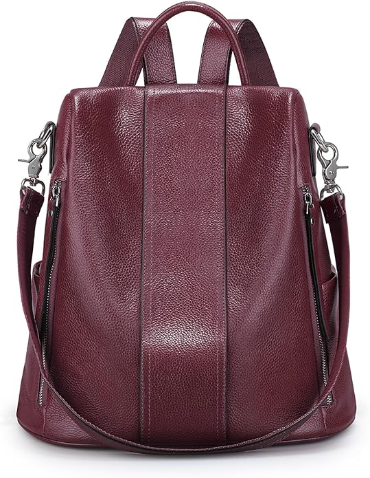 S-ZONE Leather Backpack Purses for Women Antitheft Rucksack Shoulder Bag Medium | Genuine Leather, Medium Fits 9.7-inch Tablet, for Work Travel Daily Commute, Multi Pockets, Adjustable Dual Straps by S-ZONE