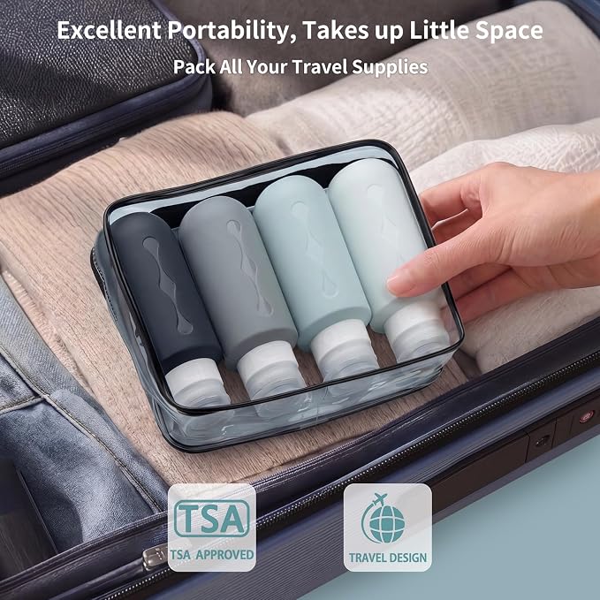 Gemice Travel Bottles for Toiletries, Tsa Approved Travel 6oz Size Containers with Clear Bag, BPA Free Leak Proof Travel Tubs Refillable Liquid Travel Accessories for Cometic Shampoo Lotion - Image 4
