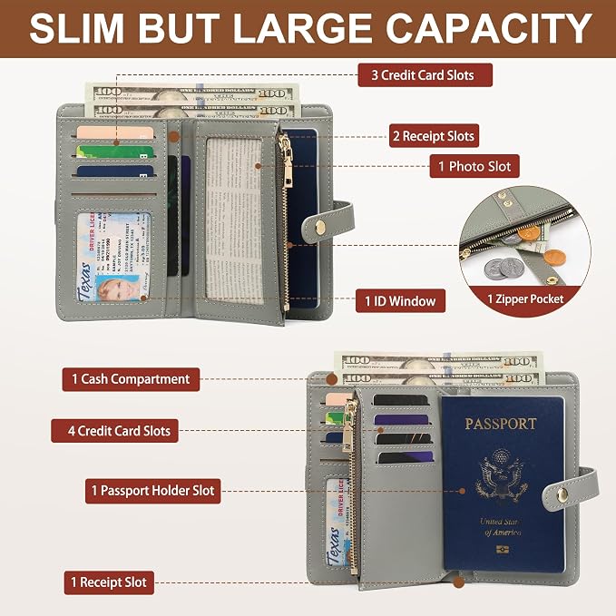 Small Wallet Women RFID Blocking Vegan Leather Slim Thin Bifold Credit Card Wallet Passport Holder Ladies Travel Wallet Mini Purse with Zipper Pocket - Image 2