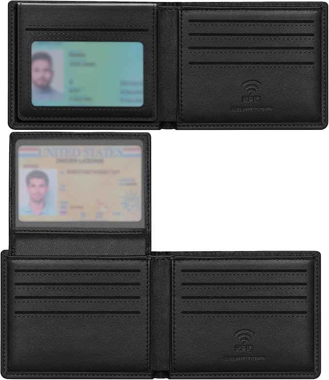 Travelambo Genuine Leather Wallet for Men with Gift Box - Handmade Bifold Stylish - Mens Wallets Rfid Blocking with 2 ID Windows by Travelambo