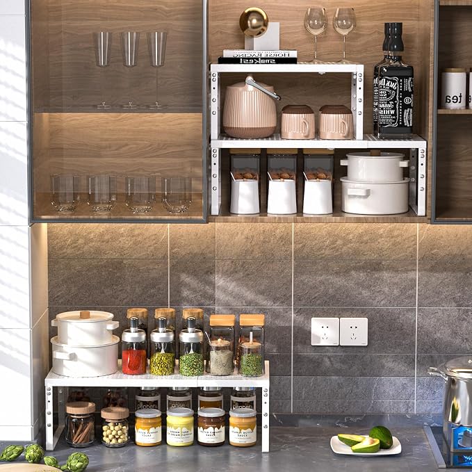 Cabinet Shelf,Expandable Adjustable Stackable Kitchen Organizer,for cabinets, Kitchens, countertops, bathrooms Shelf Organizer(2Packs/White,Large) - Image 8