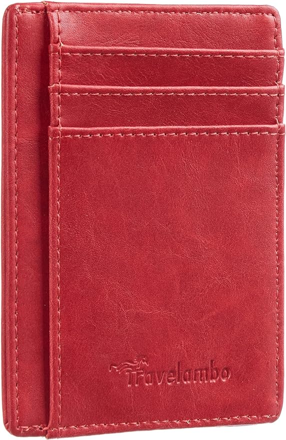 Travelambo Slim Wallet Front Pocket Minimalist Leather RFID Blocking Medium Size by Travelambo