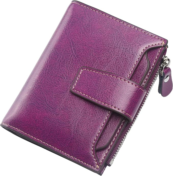 Small Compact Women Wallet RFID Blocking Genuine Leather Bifold Purse with ID Windows by Lavemi