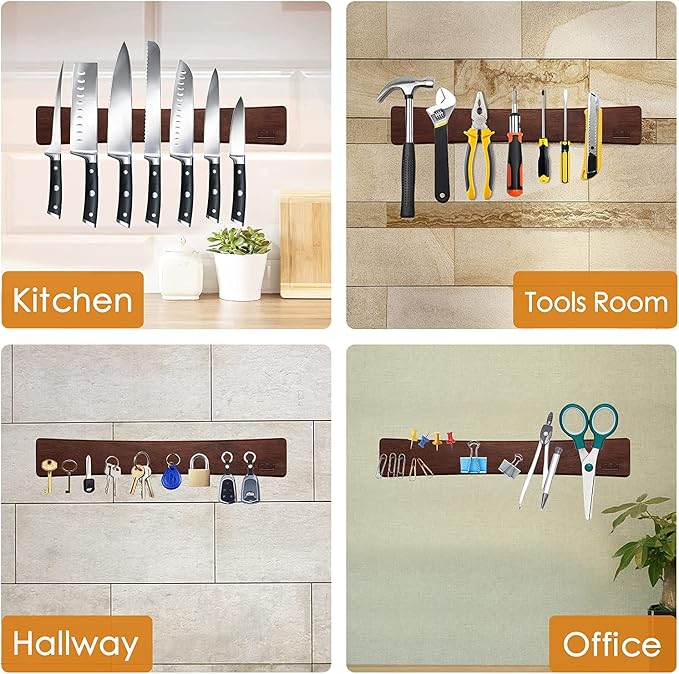 HOSHANHO Magnetic Knife Strips, Magnetic Knife Holder for Wall 16 Inch | Acacia Wood Knife Magnetic Strip Use as Knife Bar, Knife Holder for Kitchen Utensil Organizer, Ideal Cooking Gift for Chef - Image 6