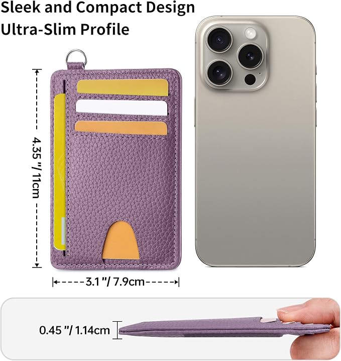 Mayski Slim Wallet, Credit Card Holder for Women, Minimalist Front Pocket RFID Blocking Card Cases, Small Wallet Women Men(Litchi Lavender) - Image 7