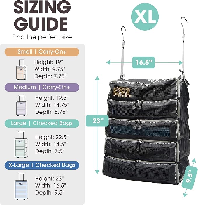 Hanging Suitcase Organizer - Our XL Hanging Luggage Organizer Perfectly Fits Any Suitcase - Our Packing Cubes For Travel Use Mesh Windows to Make Finding Any Outfit Easy (Black, XL) - Image 5