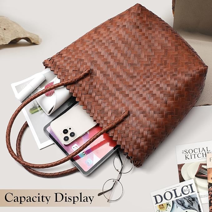 Tavaleu Straw Beach Bags for Women Tote Handbag Shoulder Hobo Bucket Bag | Lightweight, Foldable, PU Straps, Magnetic Closure, Zip Pocket, Reinforced Bottom, Summer Purse, Travel, Vacation, Daily Use - Image 6