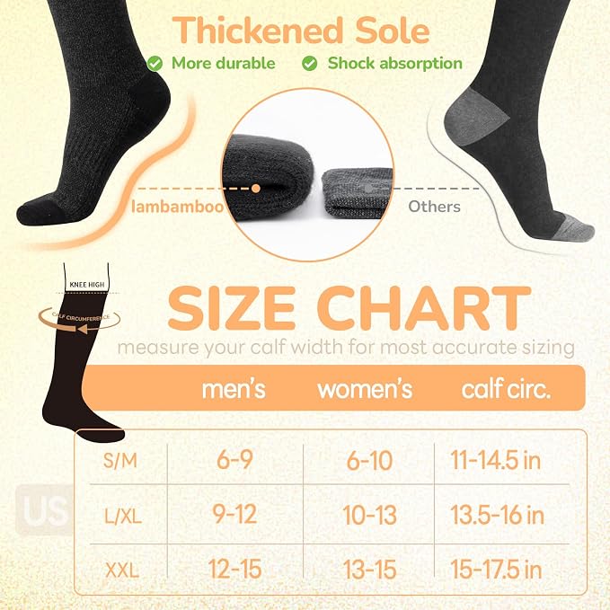 Merino Wool Compression Socks for Women & Men, 20-30 mmHg Knee High Dryarn Socks for Flying, Travel - Image 6