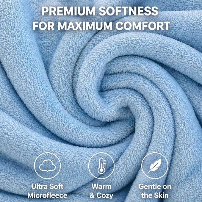 Travel Blanket Airplane, Soft 40" x 60" Flannel Travel Blanket, Lightweight Compact Blanket for Flights, Car Trips, Home & Office, Includes Carrying Pouch, Blue - Image 6