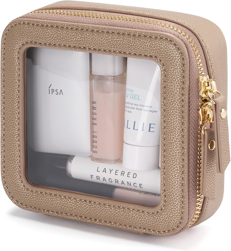 Small Makeup Pouch Clear Makeup Bag for Purse Travel Mini Bag for Women for Essentials Cute Cosmetic Case Traveling Small Toiletry Bag Portable Mini Pouch for Car Organizer Bag Gold by POPVIBE
