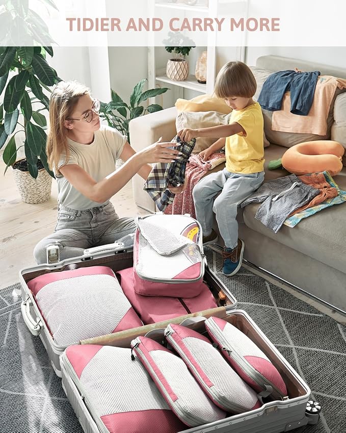 Meowoo 7 Set Compression Packing Cubes for Travel, Durable Ripstop Mesh Suitcase Organizer with Shoe Bag, Ultralight & Expandable Space Saver Travel Cubes - Image 7