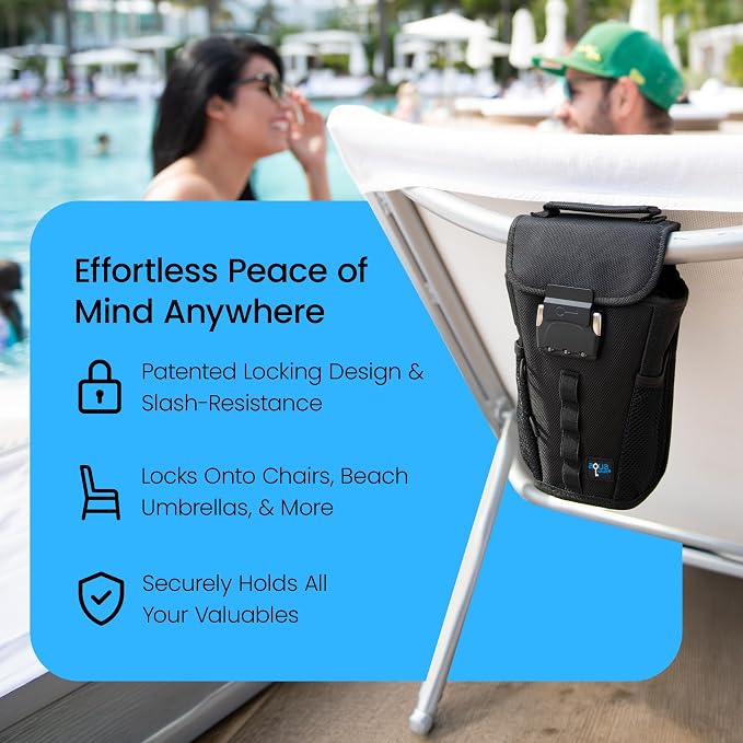 Portable Travel Safe Anti-Theft Cut-Resistant Beach Pool Lock Box | Black. Cut-resistant nylon with water resistance and RFID blocking. Secures phones and valuables at the beach, pool or hotel. - Image 4