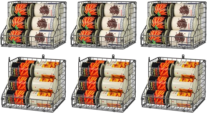 JKsmart 6 Pack Stackable Can Organizer for Pantry with Adjustable Dividers, Soda Can Organizer, Can Storage Dispenser Holds up to 84 Cans, Metal Wire Baskets Can Holder for Kitchen Cabinet Pantry by JKsmart