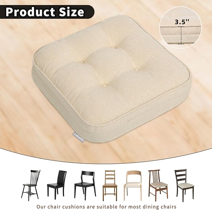 GOFORIT Chair Cushions,Tufted Shredded Memory Foam Chair Pads, Non-Slip Seat Cushions with Removable Cover, 16'' x 16'', Beige - Image 4