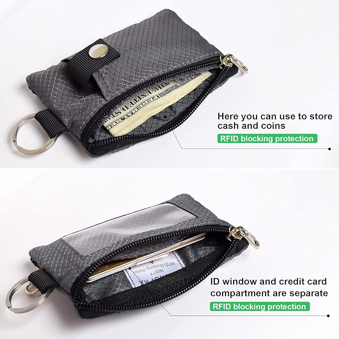 CHENSPRX Minimalist RFID Blocking Small Wallet with ID Window,WaterResistant Zip Id Case Wallet with Lanyard Keychain for Cards,Cash,Travel,Women,Men - Image 2
