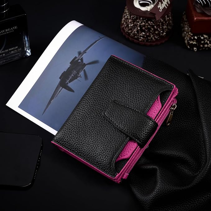 Small Wallet Women RFID Blocking Soft Leather Bifold Compact Card Holder Wallet for Women with Zipper Coin Pocket 4 ID Window - Image 5