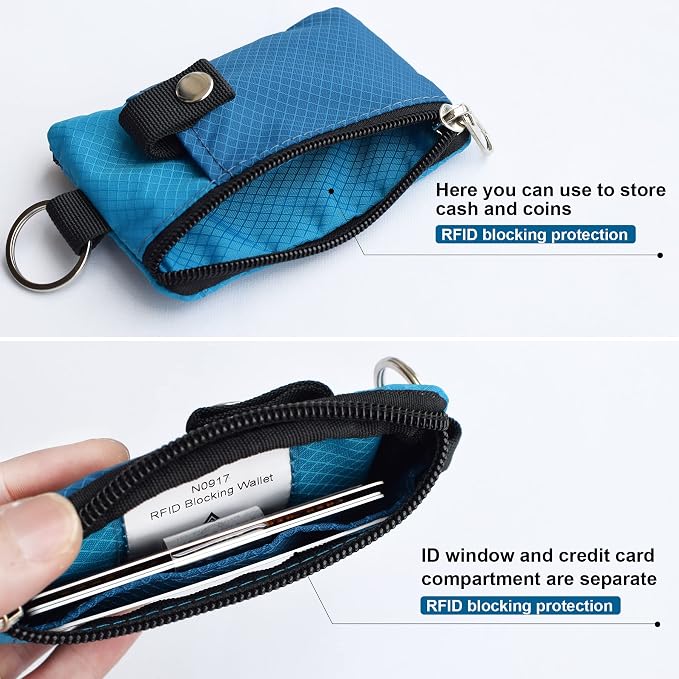 CHENSPRX Minimalist RFID Blocking Small Wallet with ID Window,WaterResistant Zip Id Case Wallet with Lanyard Keychain for Cards,Cash,Travel,Women,Men - Image 4