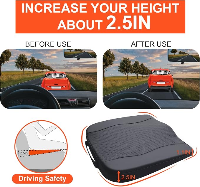 Lofty Aim Car Seat Cushion, Memory Foam Car Seat Cushions for Long Driving | Comfy Car Seat Pillow for Pain Relief, Driver Seat Cushion Adds Height, Butt Cushion for Car, Office Chair, PU Leather Black - Image 3