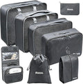 8 Set Packing Cubes for Travel Essentials With Hanging Toiletry Bag for Women, Lightweight Suitcase Organizer Bags with Mackup bag, Carry-On Luggage Accessories (Gray) by GRASSBROOK
