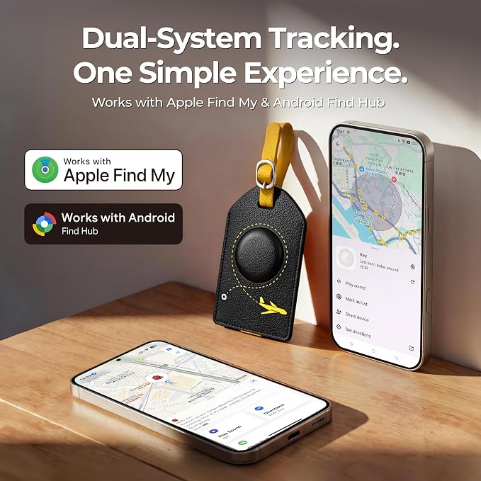 MiLi Smart Bluetooth Luggage Tracker Tag for iOS & Android | Works with Apple Find My & Google Find Hub, Anti-Lost Leather Travel Locator for Suitcase, Backpack, Black - Image 4