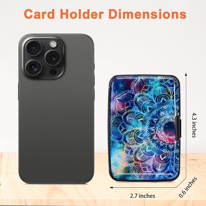 Mayski Credit Card Holder for Women RFID Blocking Wallet, Mandala | Card Wallets for Women Small Mini Business Metal Accordion Aluminum Alloy Hard Case for Men - Image 5