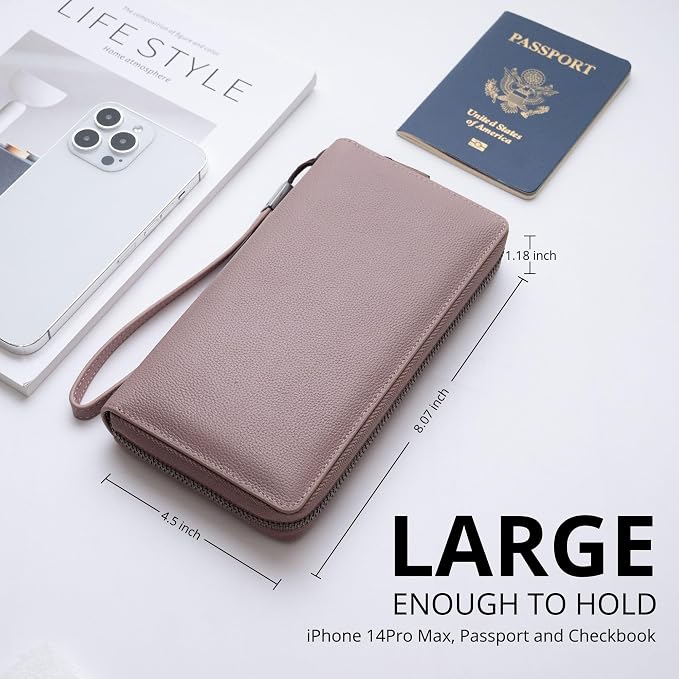 Bveyzi Women RFID Blocking Wallet Leather Zip Around Phone Clutch Large Capacity Ladies Travel Purse Wristlet - Image 3