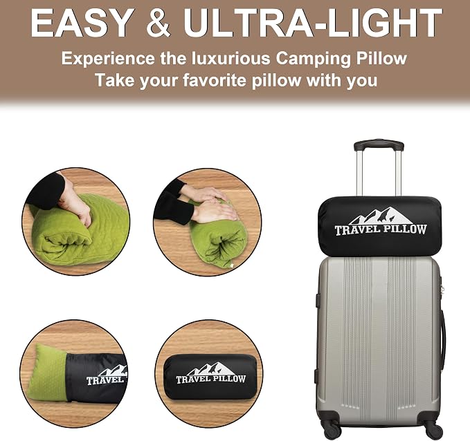 Camping Memory Foam Pillow Travel Pillow Compressible Medium Firm, Soft Comfortable and Breathable, Ideal Backpacking Hiking and Airplane - Image 7