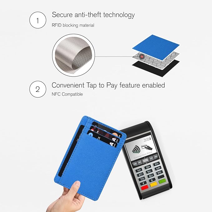Leather Slim Minimalist RFID Blocking Front Pocket Wallet, Water Blue - Image 5